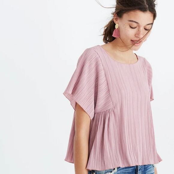 Madewell Texture & Thread Micropleat Top size Large Vintage Mauve Plisse - Picture 1 of 12